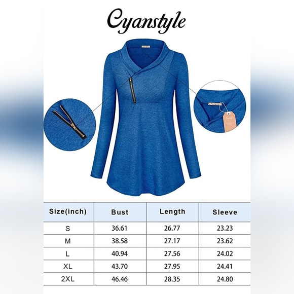 Cyanstyle long sleeve pullover zipper cowl neck sweatshirt - Picture 3 of 6